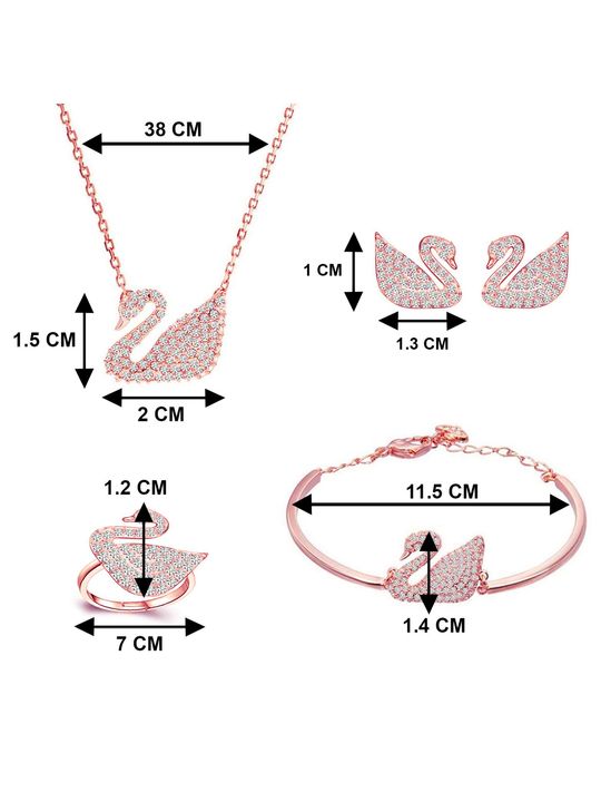 CZ Rose Gold Swan Jewelry Set - Pendant Bracelet Earrings Ring - Shop N Save