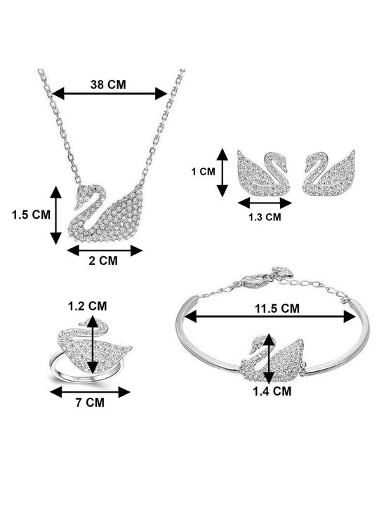 CZ Swan Jewelry Set - Silver Plated Bracelet Earrings Ring Ensemble. - Shop N Save