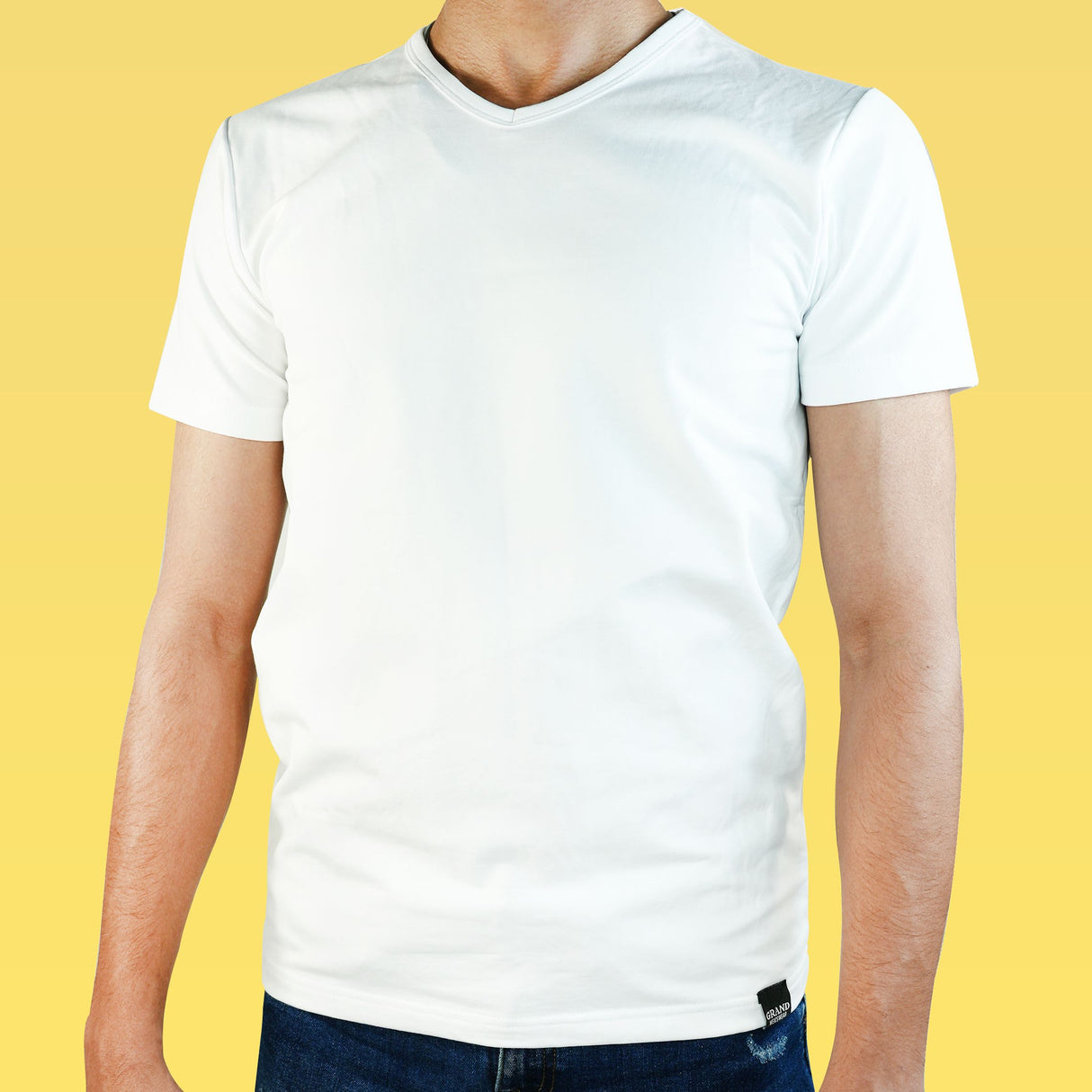 Men's Cotton T-Shirt, V-Neck, Short Sleeve (White)