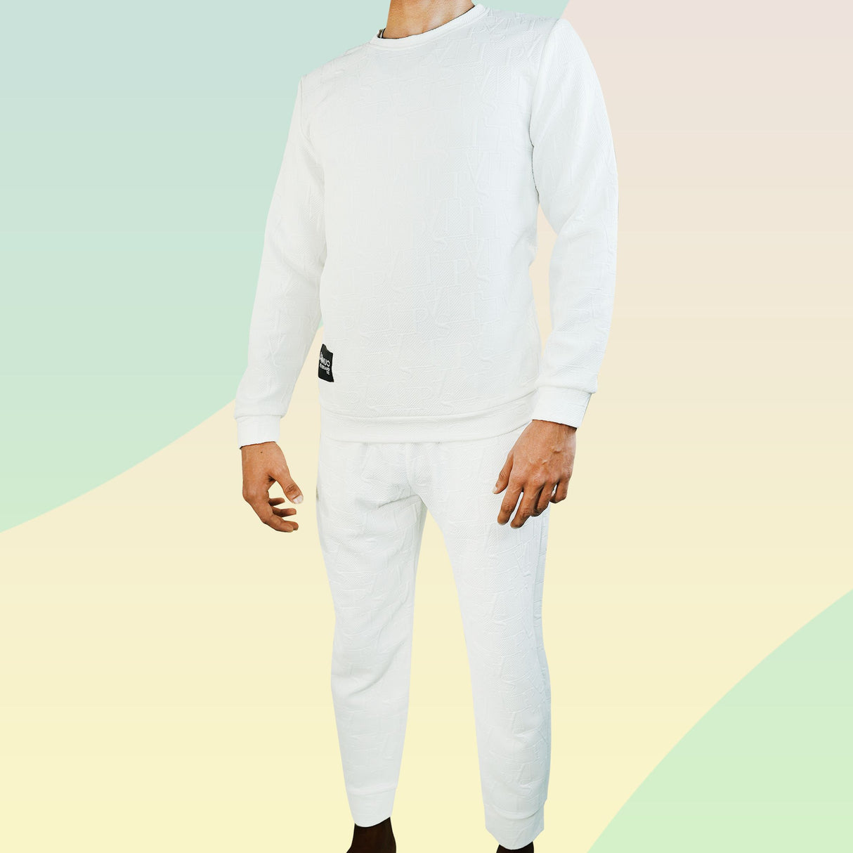 White Men's Tracksuit Long Sleeve Pullover Jogging Track Suit Athletic Casual