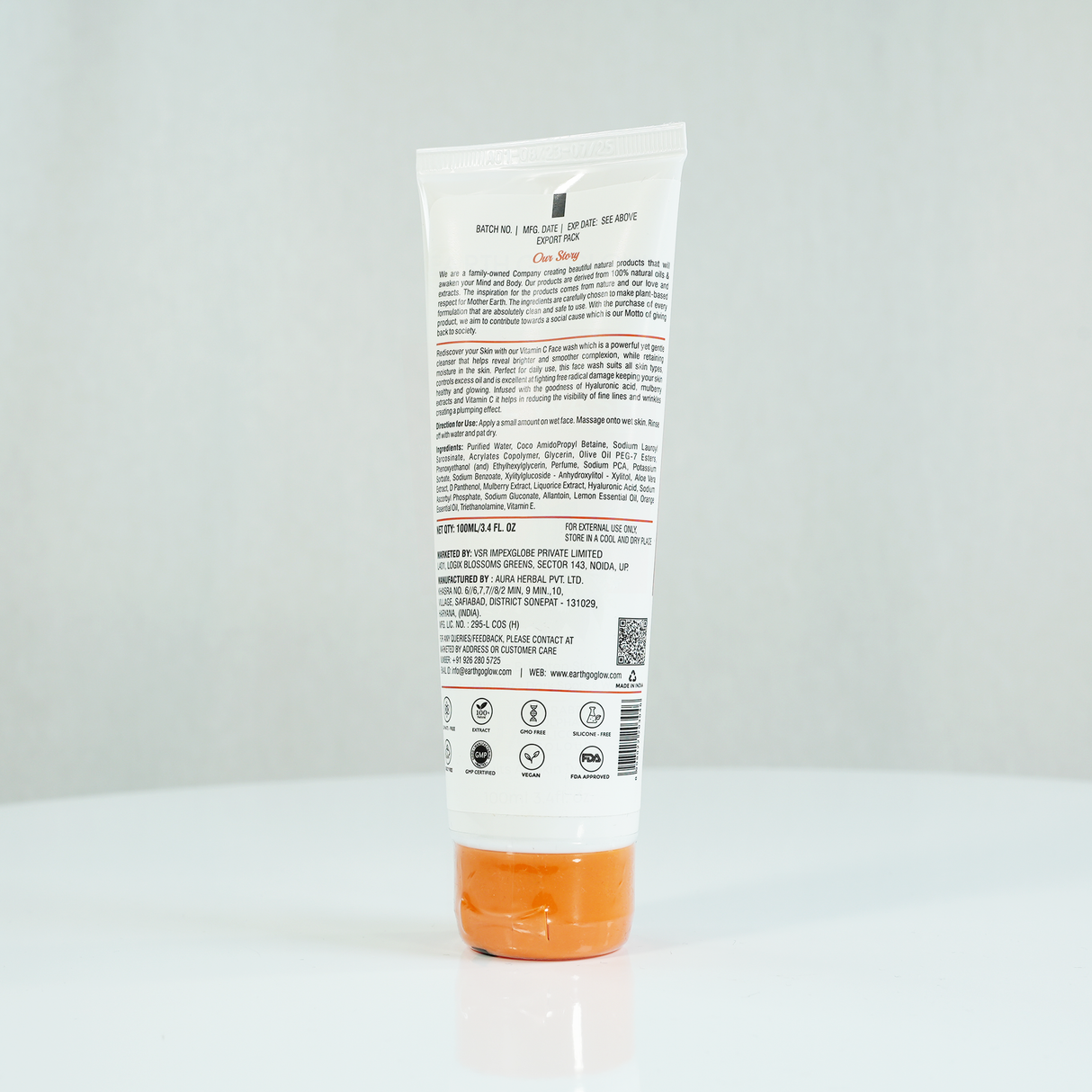 EARTH GO GLOW VITAMIN C FACE WASH FOR SKIN BRIGHTENING (100ml) - Shop N Save