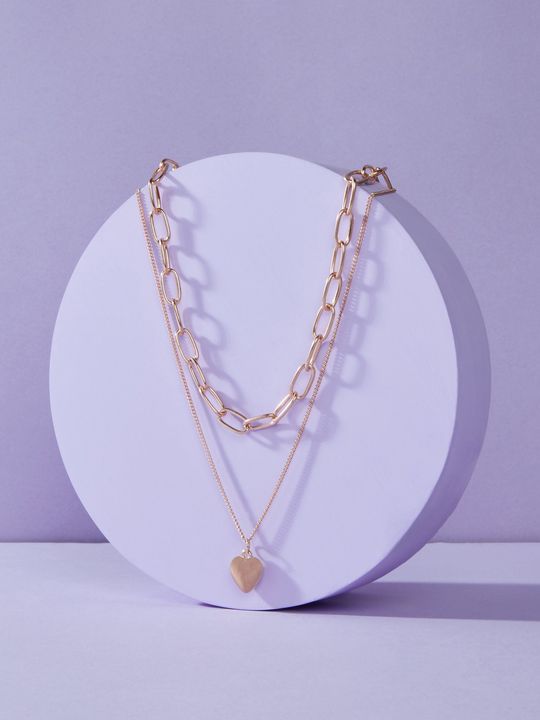 Gold Plated Layered Link Chain: Heart Pendant Necklace Design - Shop N Save