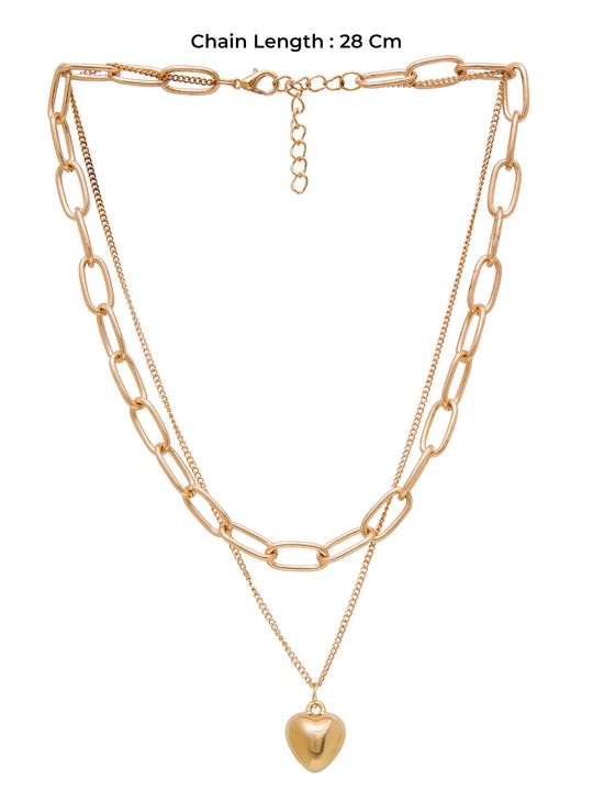 Gold Plated Layered Link Chain: Heart Pendant Necklace Design - Shop N Save