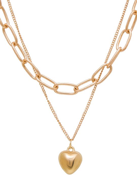 Gold Plated Layered Link Chain: Heart Pendant Necklace Design - Shop N Save
