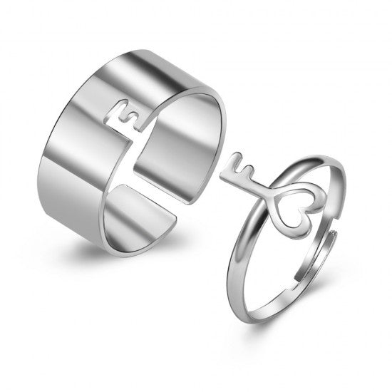 Creative Key Shape Rings For Couple Women Men Adjustable Silver