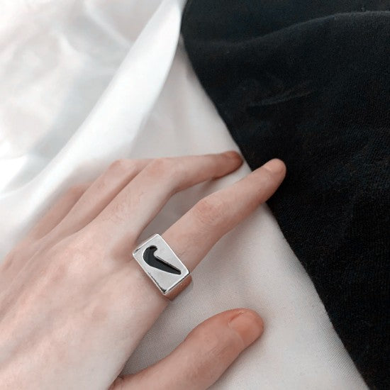 Nike Swoosh Logo Square Signet Ring Silver