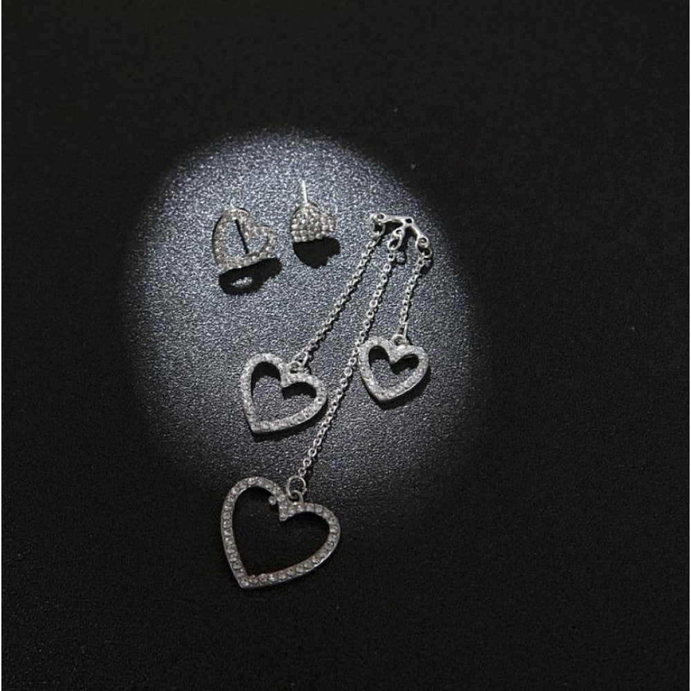 Heart Long Tassel Asymmetric Love Earrings Female - Silver