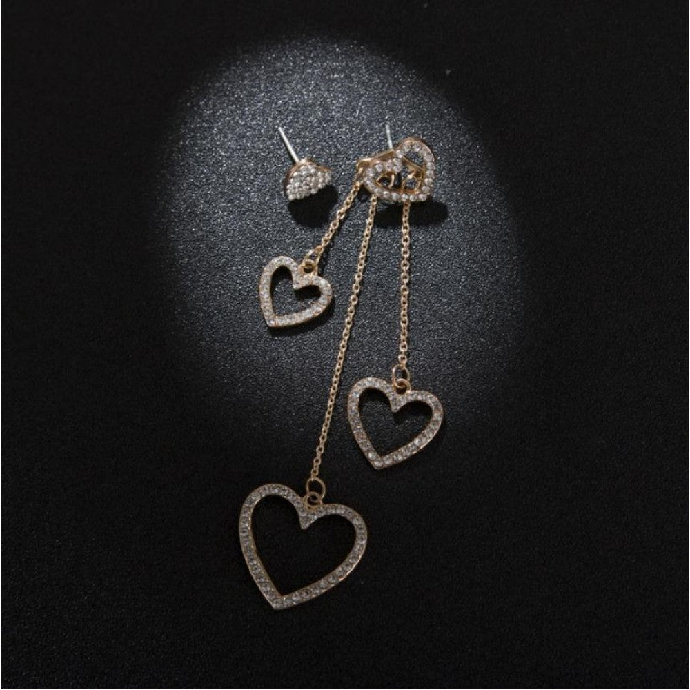 Heart long tassel asymmetric love earrings female temperament - Golden