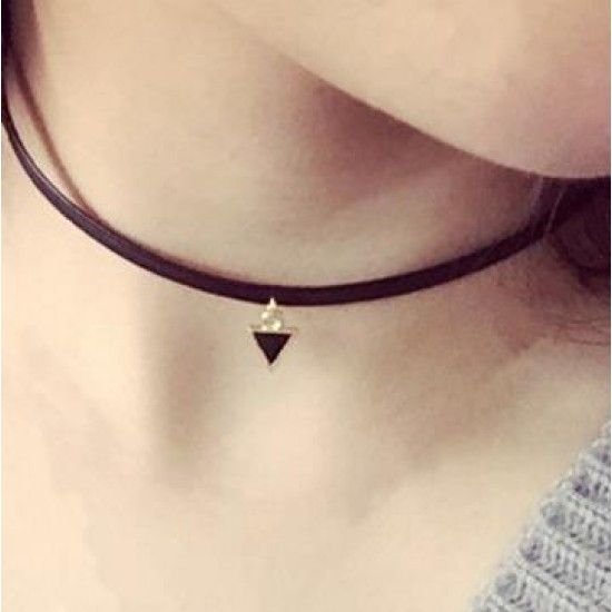 Triangle Pendant Necklace Punk Tattoos Black Rope Necklace Women