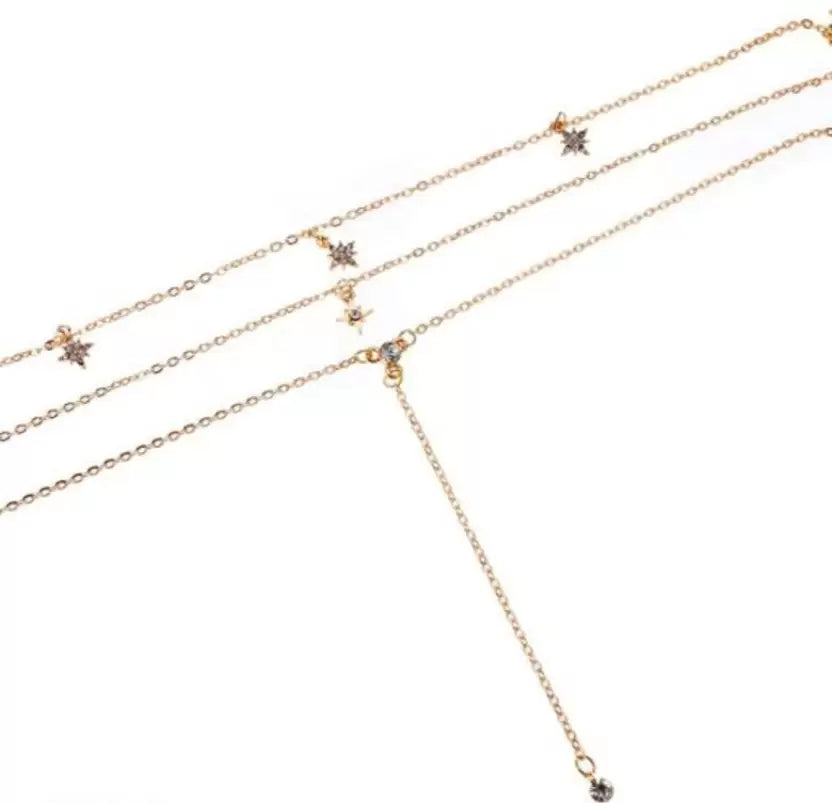 Vembley Gold Crystal Pendant: Multi-Layered Chain Necklace for Women - Shop N Save