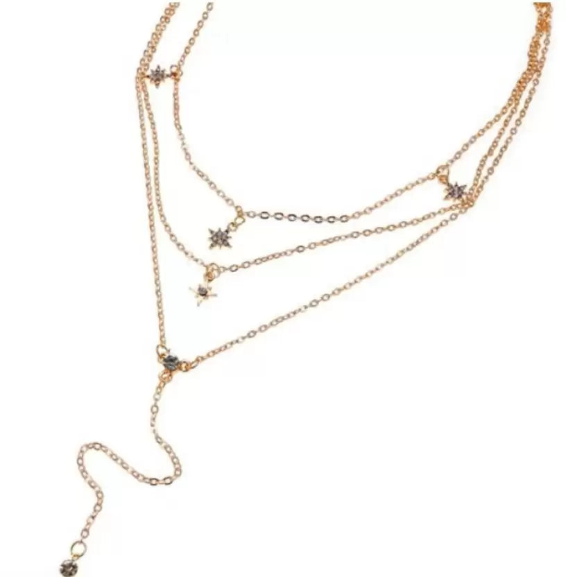 Vembley Gold Crystal Pendant: Multi-Layered Chain Necklace for Women - Shop N Save