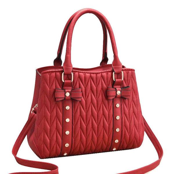 Geometric Embossed Large Fashion Bow Handbag - Red - Shop N Save