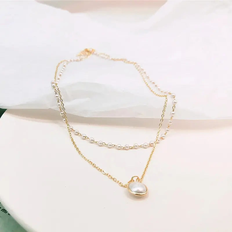 Gold Alloy Double-Beaded Clavicle Chain - Fashion Jewelry Trend - Shop N Save