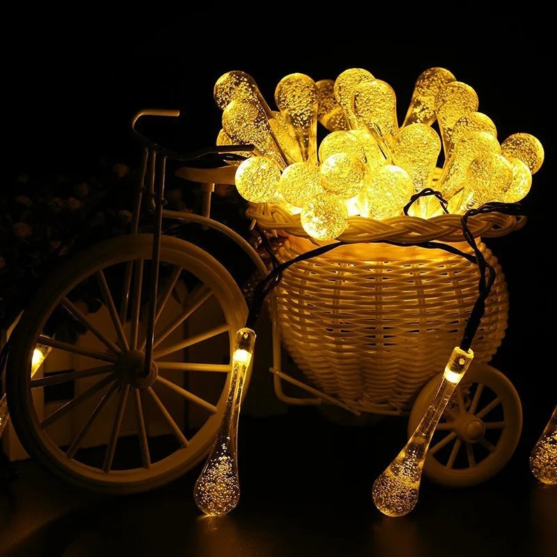 Water Drop Solar String Lights: 30 LEDs, Waterproof, Holiday Decor - Shop N Save