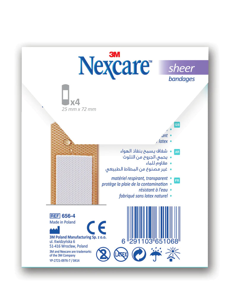 656-4 Nexcare™ Sheer Bandage 72X25MM 4/BOX