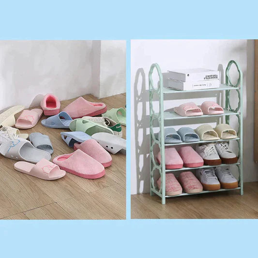 Wide Capacity 5 Layers Creative Design Foldable Shoe Rack - Sea Green - Shop N Save