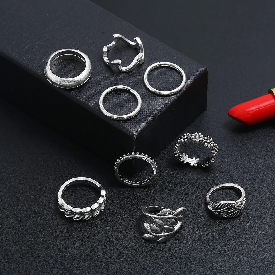 Docona 9pcs Bohemia Sunflower Rings: Silver Midi Knuckle Anillos Set for Women - Shop N Save