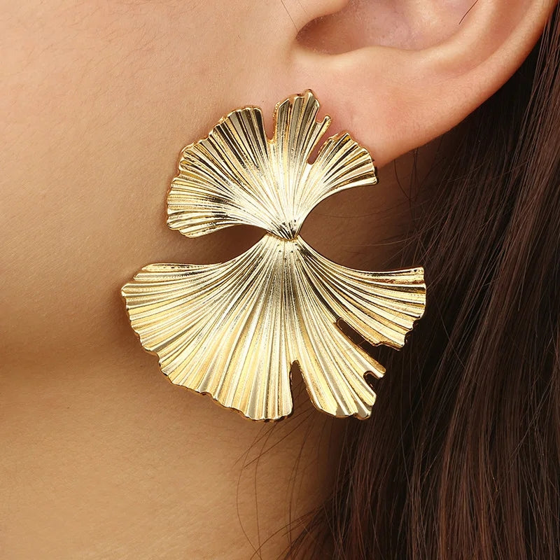 Boho Gold Ginkgo Earrings: Statement Punk Jewelry - Shop N Save
