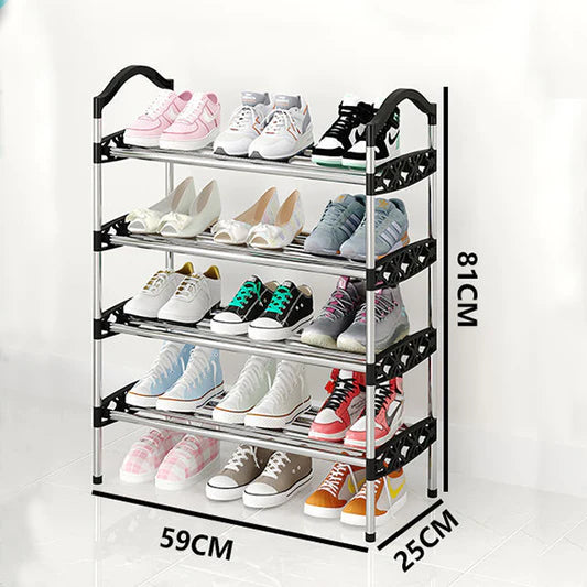 Four Layer Easy Assemble Shoe Rack - Black Silver - Shop N Save