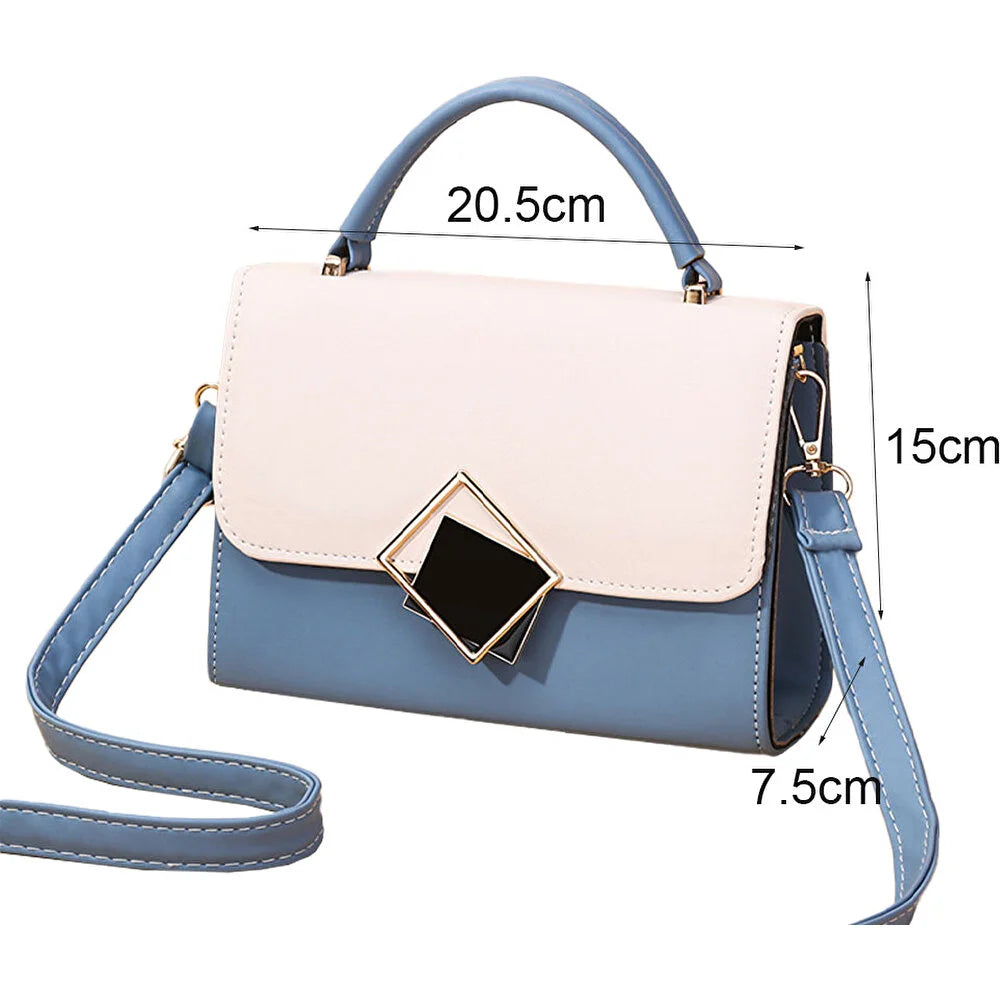 Girls Fashion Color Contrast Small Messenger Bag - White Blue