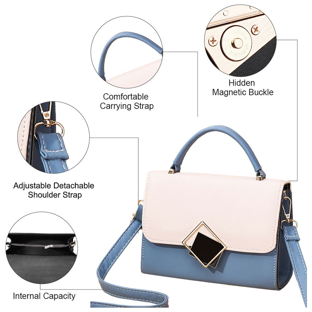 Girls Fashion Color Contrast Small Messenger Bag - White Blue