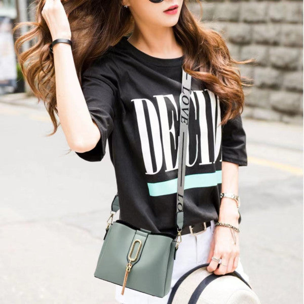 Fashionable Light Green Synthetic Leather Shoulder Bag with Wide Straps and Multiple Compartments Perfect for Girls with Casual Style - Shop N Save