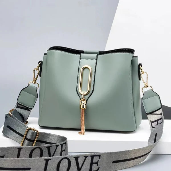 Fashionable Light Green Synthetic Leather Shoulder Bag with Wide Straps and Multiple Compartments Perfect for Girls with Casual Style - Shop N Save