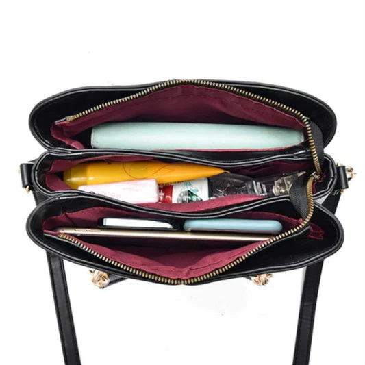 Hight Quality Women Fashion Patchwork Handbag - Jet Black