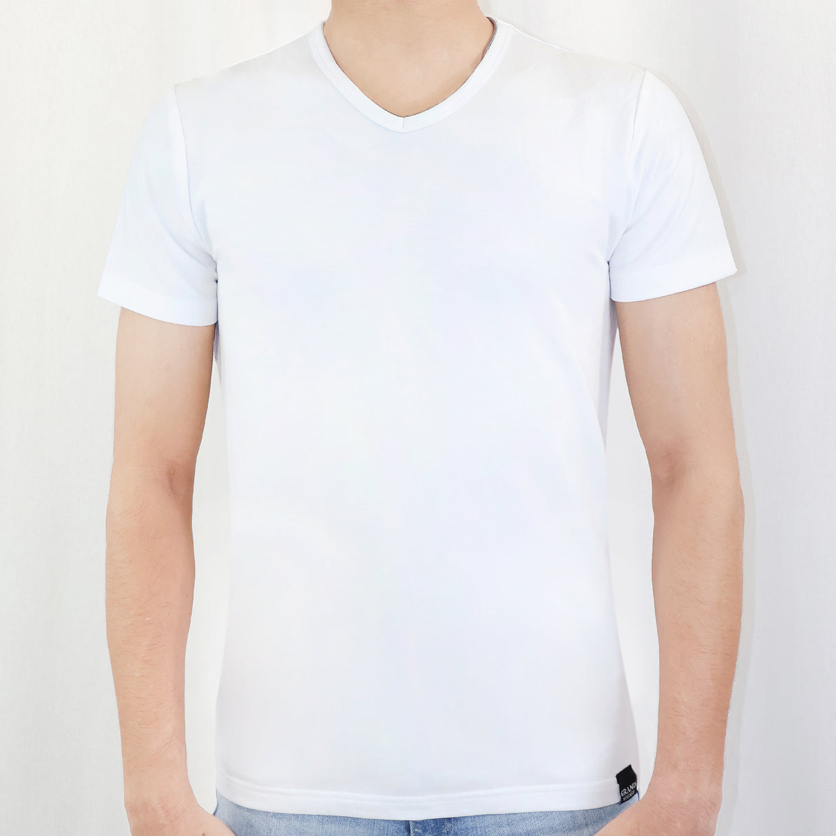 Men's Cotton T-Shirt, V-Neck, Short Sleeve (White)