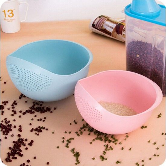 Kitchen Accessories Rice Fruit Drain Washing Bowl Basket - pink
