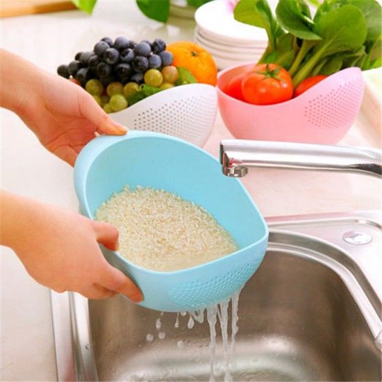Kitchen Accessories Rice Fruit Drain Washing Bowl Basket - pink