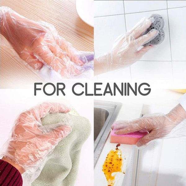 100 Clear Disposable Cooking Cleaning Gloves Transparent Plastic for Maximum Convenience - Shop N Save