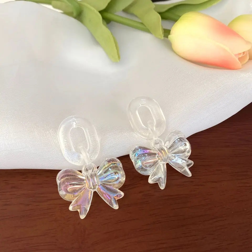 Summer Bow Knot Earrings: Transparent Resin, Cute Dangle Fashion - Shop N Save