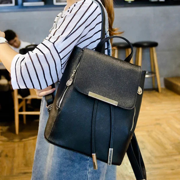 High-End Black PU Leather Backpack with Magnetic Closure Luxurious Durable and Perfect for Stylish Women On-The-Go! - Shop N Save