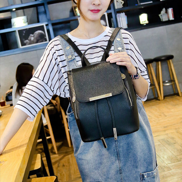 High-End Black PU Leather Backpack with Magnetic Closure Luxurious Durable and Perfect for Stylish Women On-The-Go! - Shop N Save
