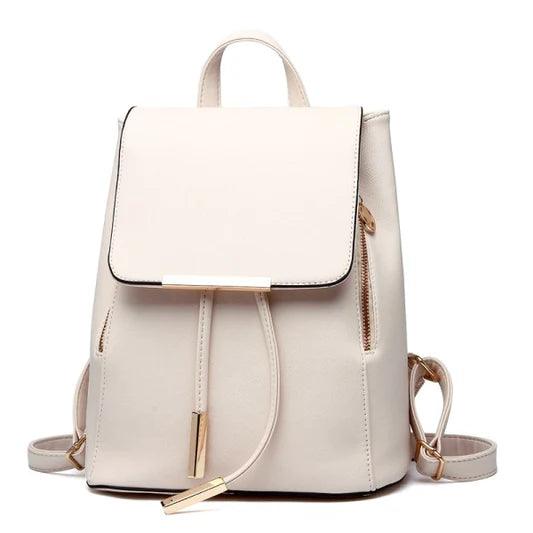 Best Quality Pu Leather Magnetic Closure Simple Backpack - Cream White - Shop N Save