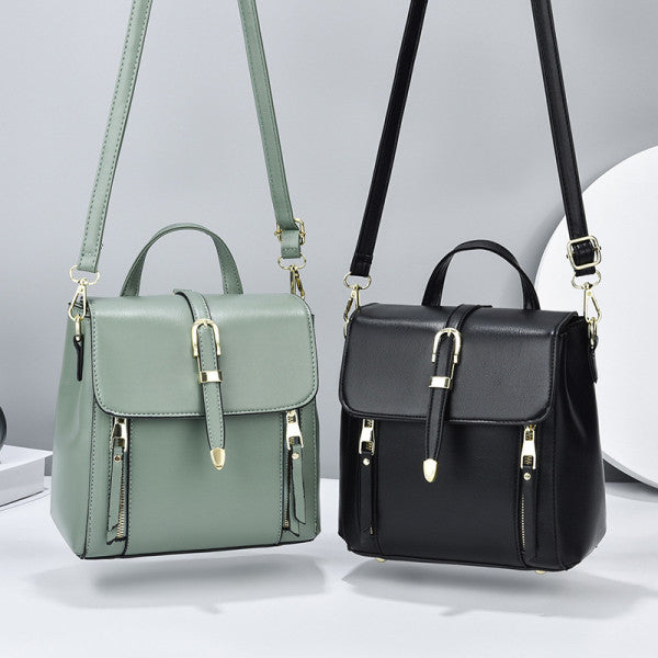 Black PU Magnetic Closure Backpack Sleek and Stylish Flap-Over Design with Adjustable Handle Perfect for Women on the Go! - Shop N Save