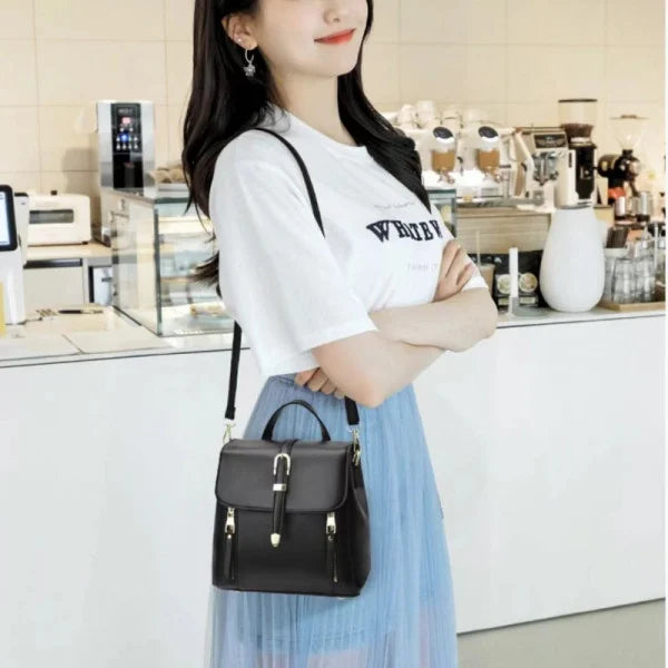 Black PU Magnetic Closure Backpack Sleek and Stylish Flap-Over Design with Adjustable Handle Perfect for Women on the Go! - Shop N Save