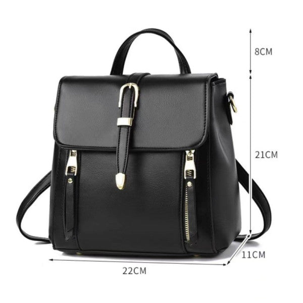 Black PU Magnetic Closure Backpack Sleek and Stylish Flap-Over Design with Adjustable Handle Perfect for Women on the Go! - Shop N Save
