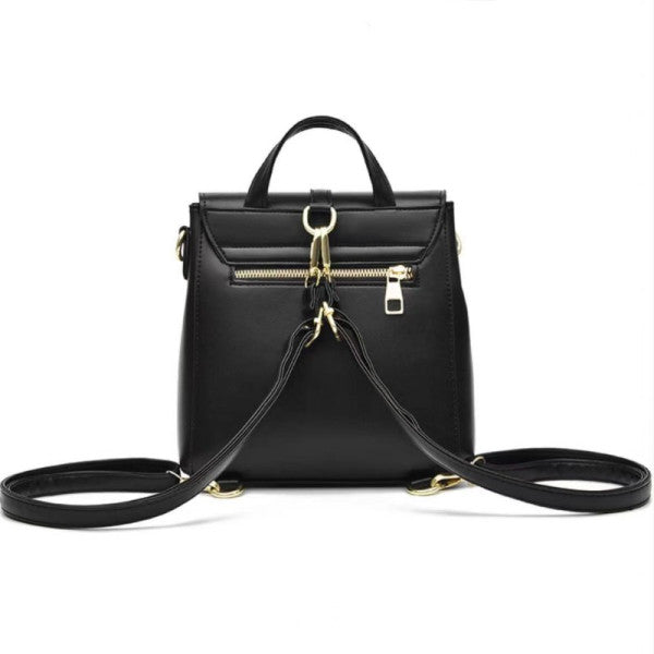 Black PU Magnetic Closure Backpack Sleek and Stylish Flap-Over Design with Adjustable Handle Perfect for Women on the Go! - Shop N Save