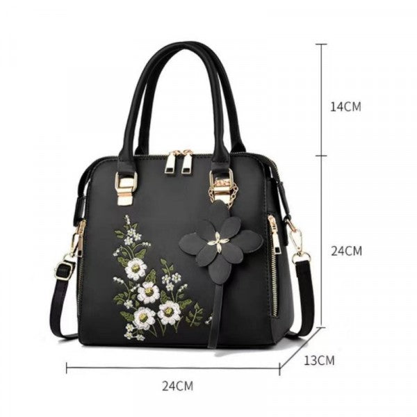 Classy Wine Red Floral Embroidered Handbag Women's Designer Zippered Fashion Accessory - Shop N Save