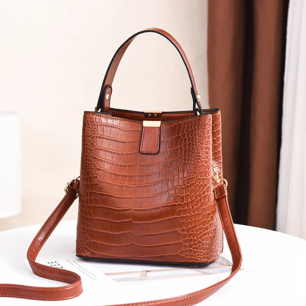 Stylish Crocodile Pattern Magnetic Closure PU Leather Women's Handbag Adjustable Handle Three Compartments Casual Style - Shop N Save