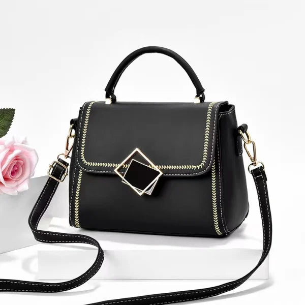 Vintage Black PU Leather Messenger Bag Adjustable Handle High-Quality Synthetic Material Perfect for Women's Fashion - Shop N Save