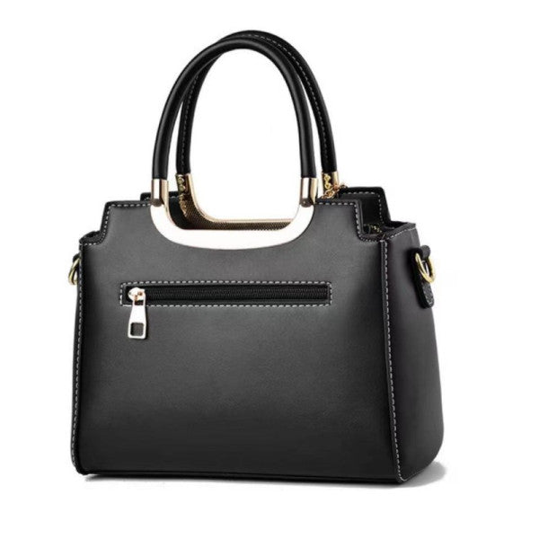 Stylish Black Ribbon Embroidery Handbag with Double Handle Zipper Closure and Large Capacity for Women - Shop N Save