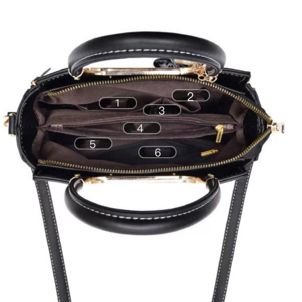 Stylish Black Ribbon Embroidery Handbag with Double Handle Zipper Closure and Large Capacity for Women - Shop N Save