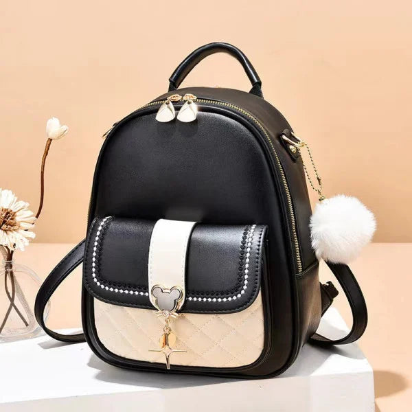 Stylish Girls Black Traveller Backpack with Synthetic Leather Straps and Multiple Compartments - Shop N Save