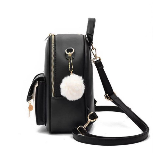 Stylish Girls Black Traveller Backpack with Synthetic Leather Straps and Multiple Compartments - Shop N Save