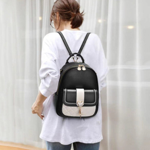 Stylish Girls Black Traveller Backpack with Synthetic Leather Straps and Multiple Compartments - Shop N Save