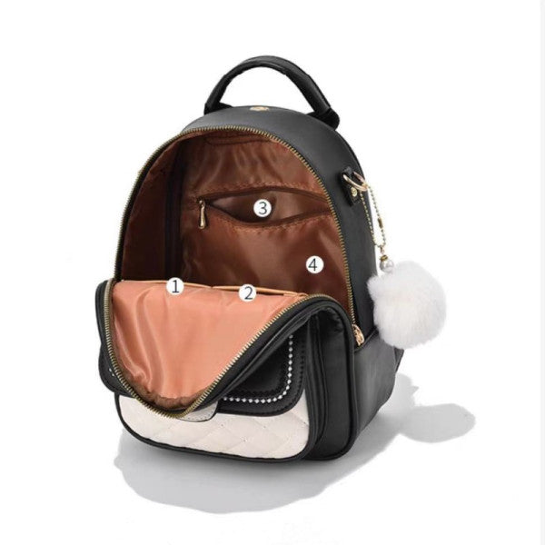 Trendy Black Traveler Backpack Large Capacity Cute Design Polyester Interior Synthetic Leather Straps 3 Compartments Double Handles Zipper Closure