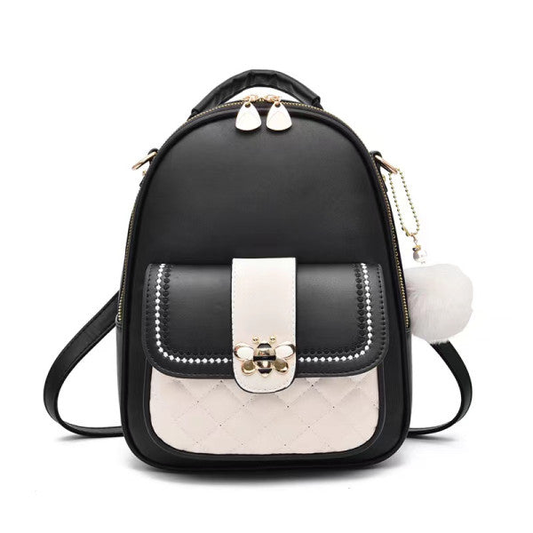 Trendy Black Traveler Backpack Large Capacity Cute Design Polyester Interior Synthetic Leather Straps 3 Compartments Double Handles Zipper Closure